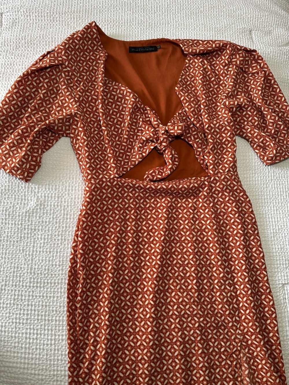 House of Harlow 1960 Rust and Cream Tie-Front Maxi Dress